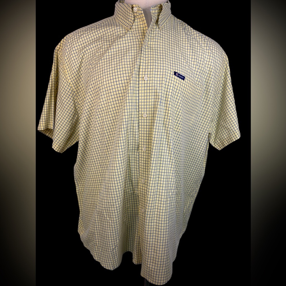 Chaps Yellow and Blue Checkered Short Sleeve Button Up Shirt Men’s 3XB